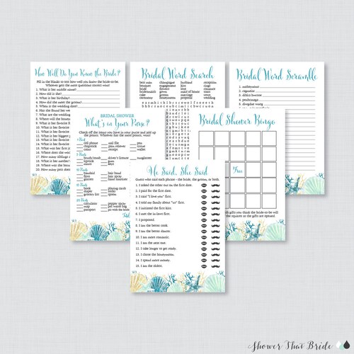 BEACH Bridal Shower Games Bundle Printable Editable - Etsy