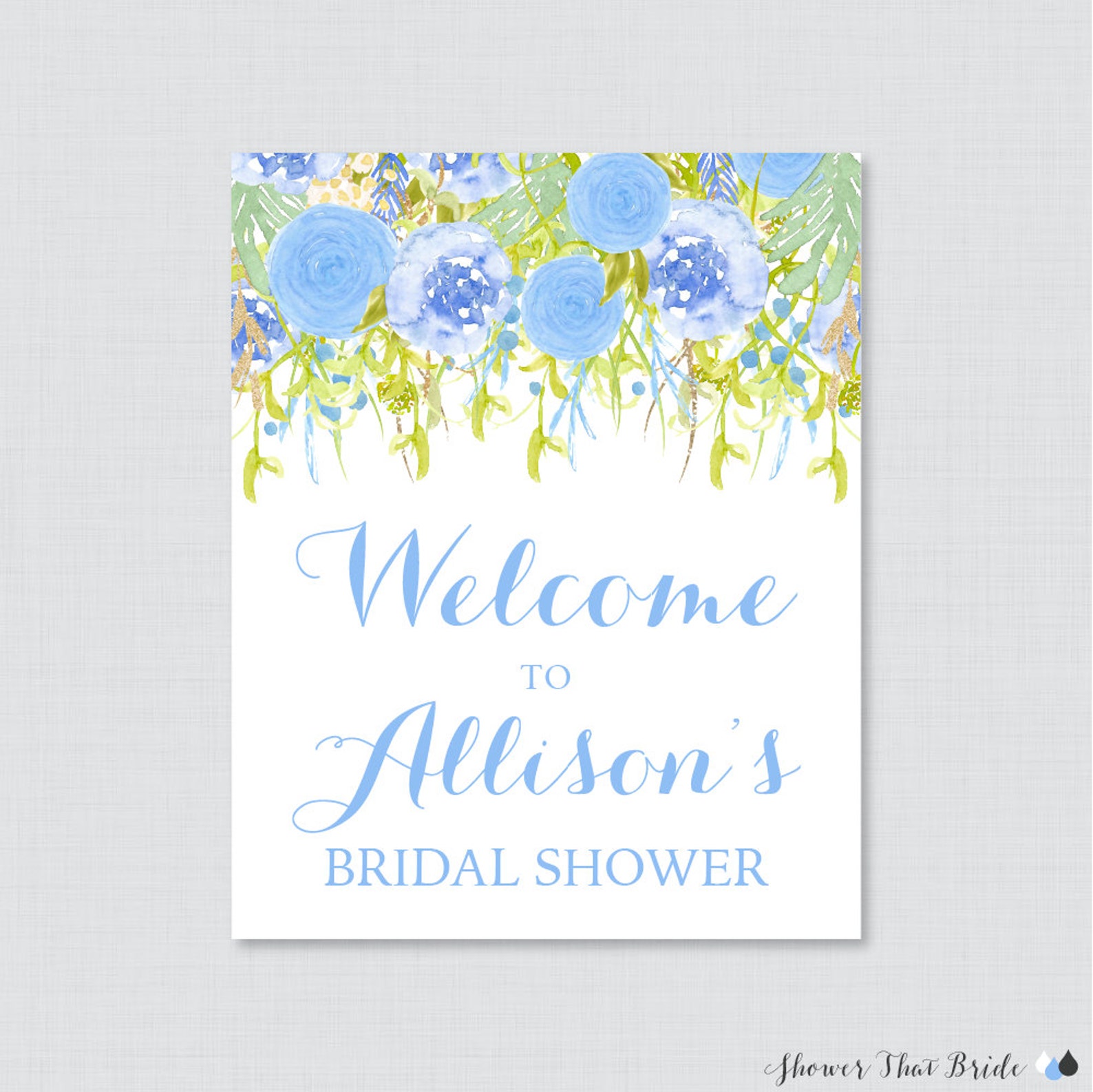 Blue Floral Bridal Shower Sign Printable Garden Etsy