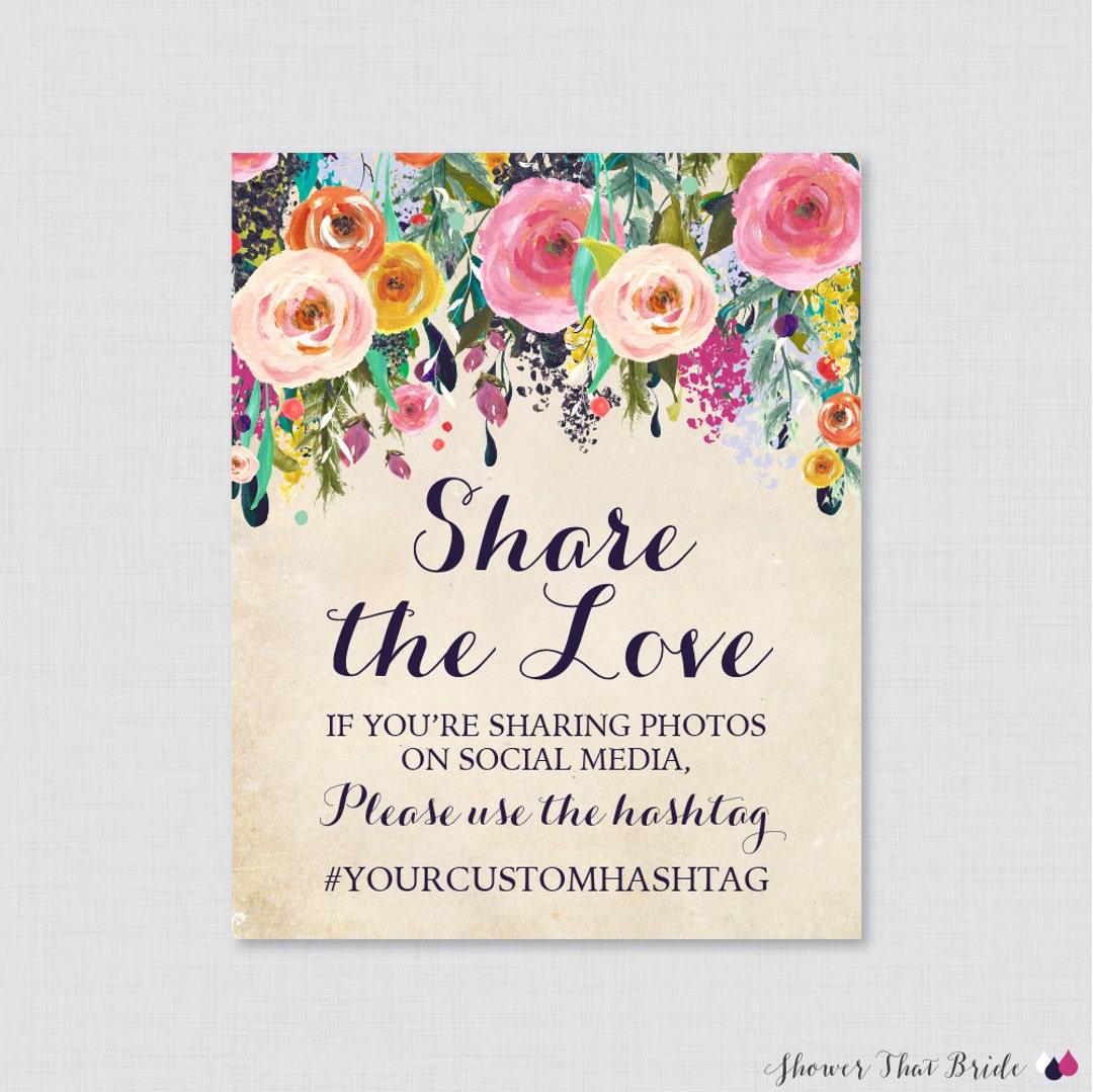 Floral Bridal Shower Hashtag Sign Printable Shabby Chic Etsy
