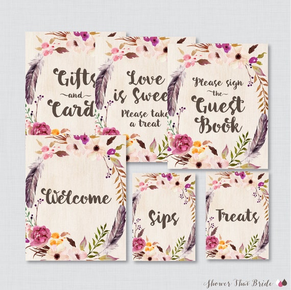 etc Feathers Flowers 0006 He Said She Said Bingo Boho Bridal Shower Games Package with Six Games- Printable Bohemian Shower Games