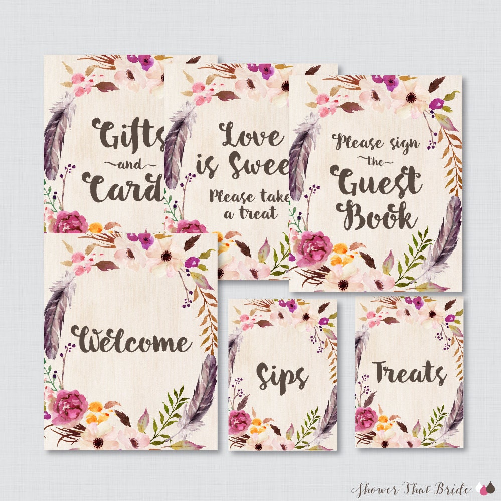 Boho Bridal Shower Table Signs Printable Bohemian Bridal - Etsy