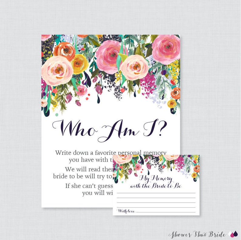 Who Am I Bridal Shower Game Printable Floral Bridal Shower Etsy