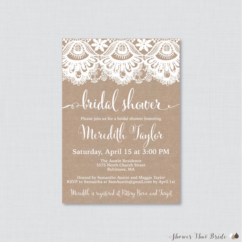 Bridal Shower Invitation Printable or Printed - Burlap and Lace Bridal Shower Invites, Burlap and Lace Rustic Bridal Shower Invitations 0003 