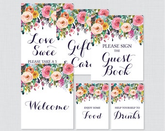 Floral Bridal Shower Table Signs - Printable Shabby Chic Garden Flower Bridal Shower Decorations - Welcome Sign, Favors Sign, etc 0002-B