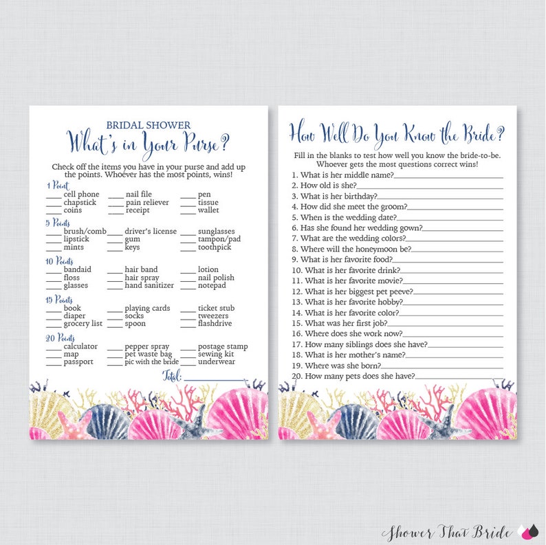 Beach Themed Bridal Shower Games Package With Six Games Etsy