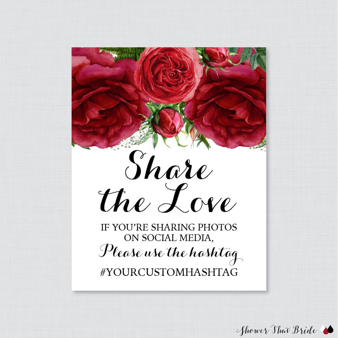 Red Roses Bridal Shower Hashtag Sign Printable Bridal Shower Etsy