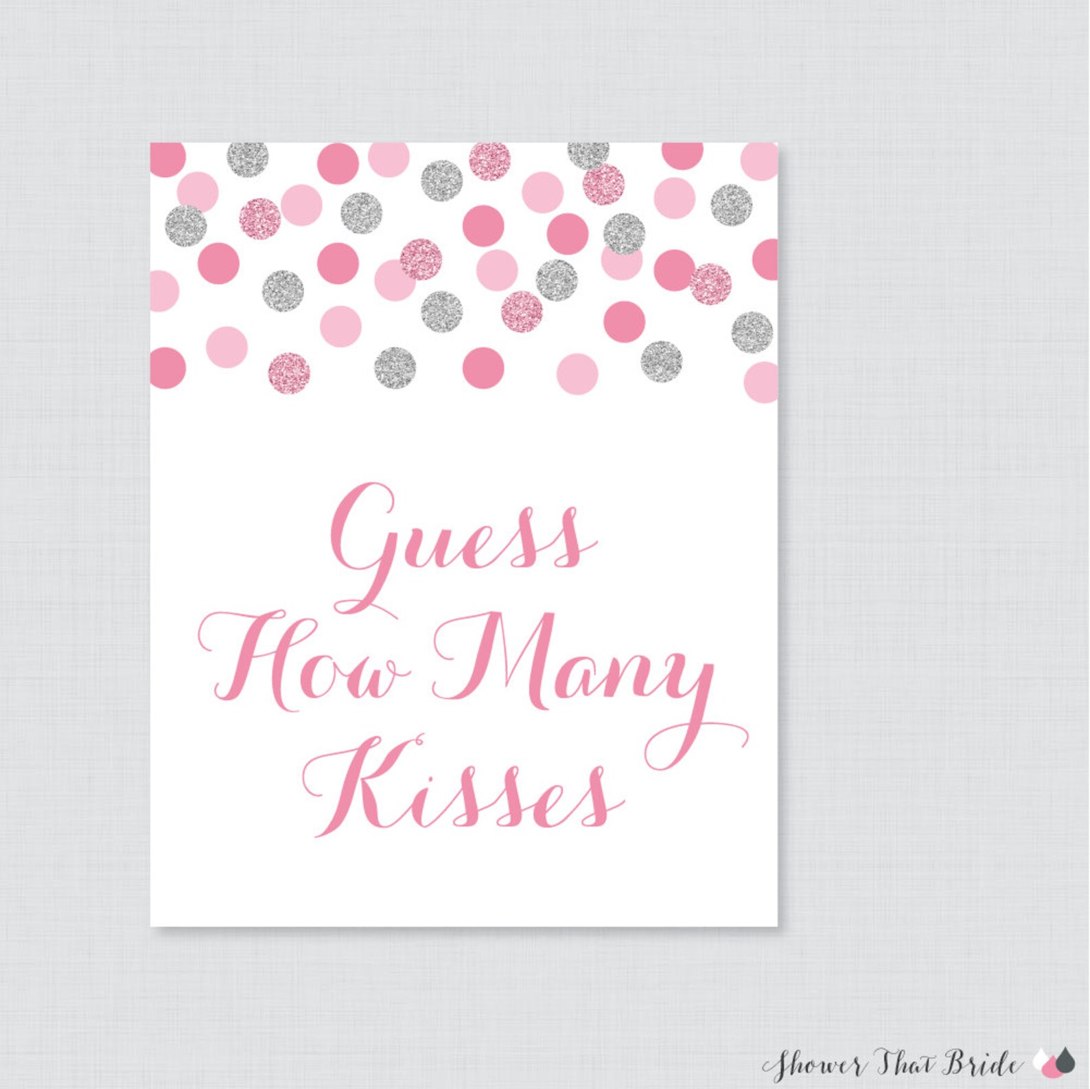 Guess How Many Kisses Bridal Shower Game Printable Pink and - Etsy