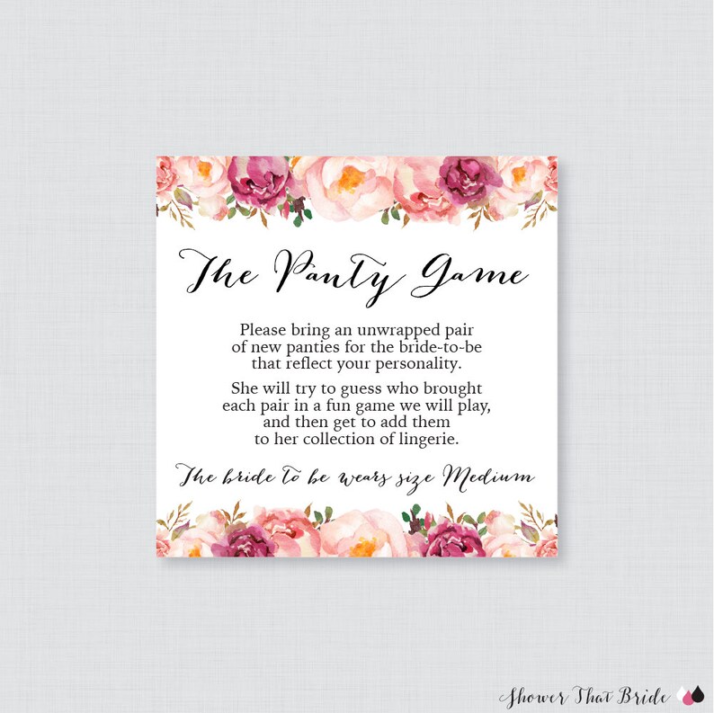 Floral Panty SALENEW very popular! Game - Printable 25% OFF Flower Lingerie Pink Shower Rustic