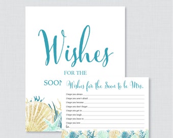 Wishes for the Soon to Be Mrs - Printable Beach Themed Bridal Shower Wishes for the Bride to Be - Printable Blue Nautical Bridal - 0012-B
