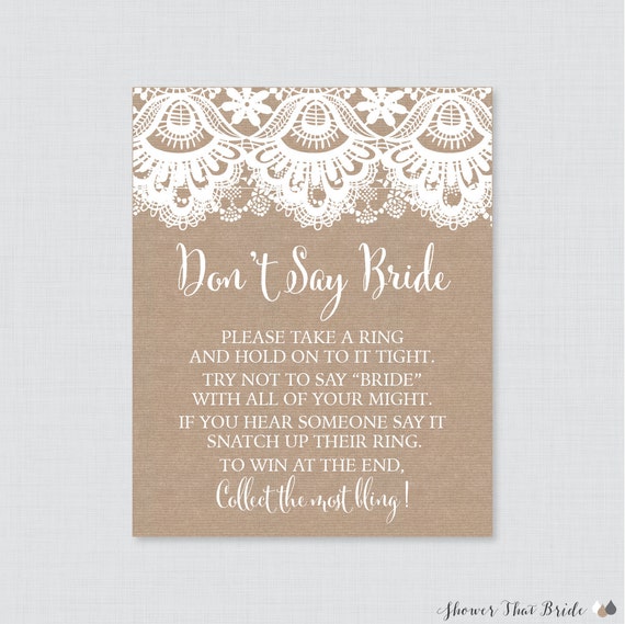 Burlap and Lace Don't Say Bride Printable Sign Rustic | Etsy