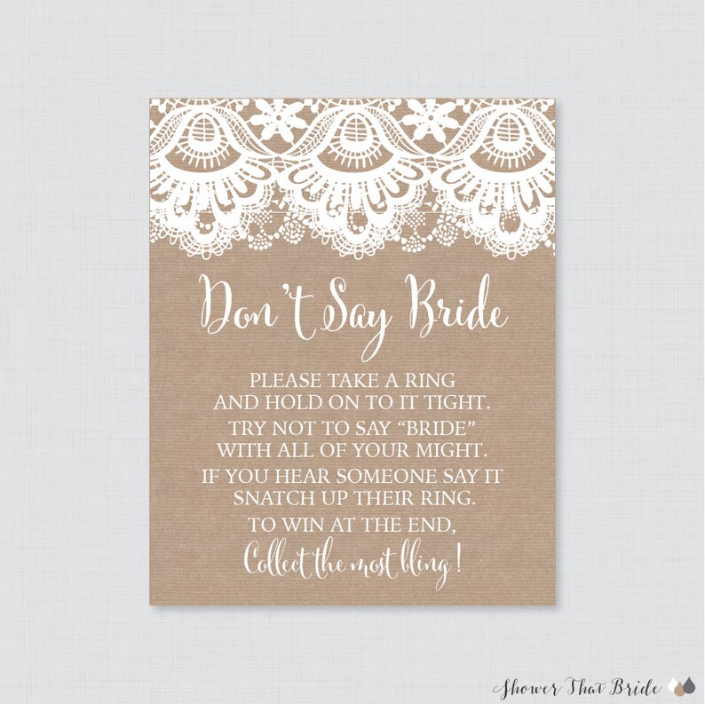 Burlap and Lace Don't Say Bride Printable Sign Rustic | Etsy