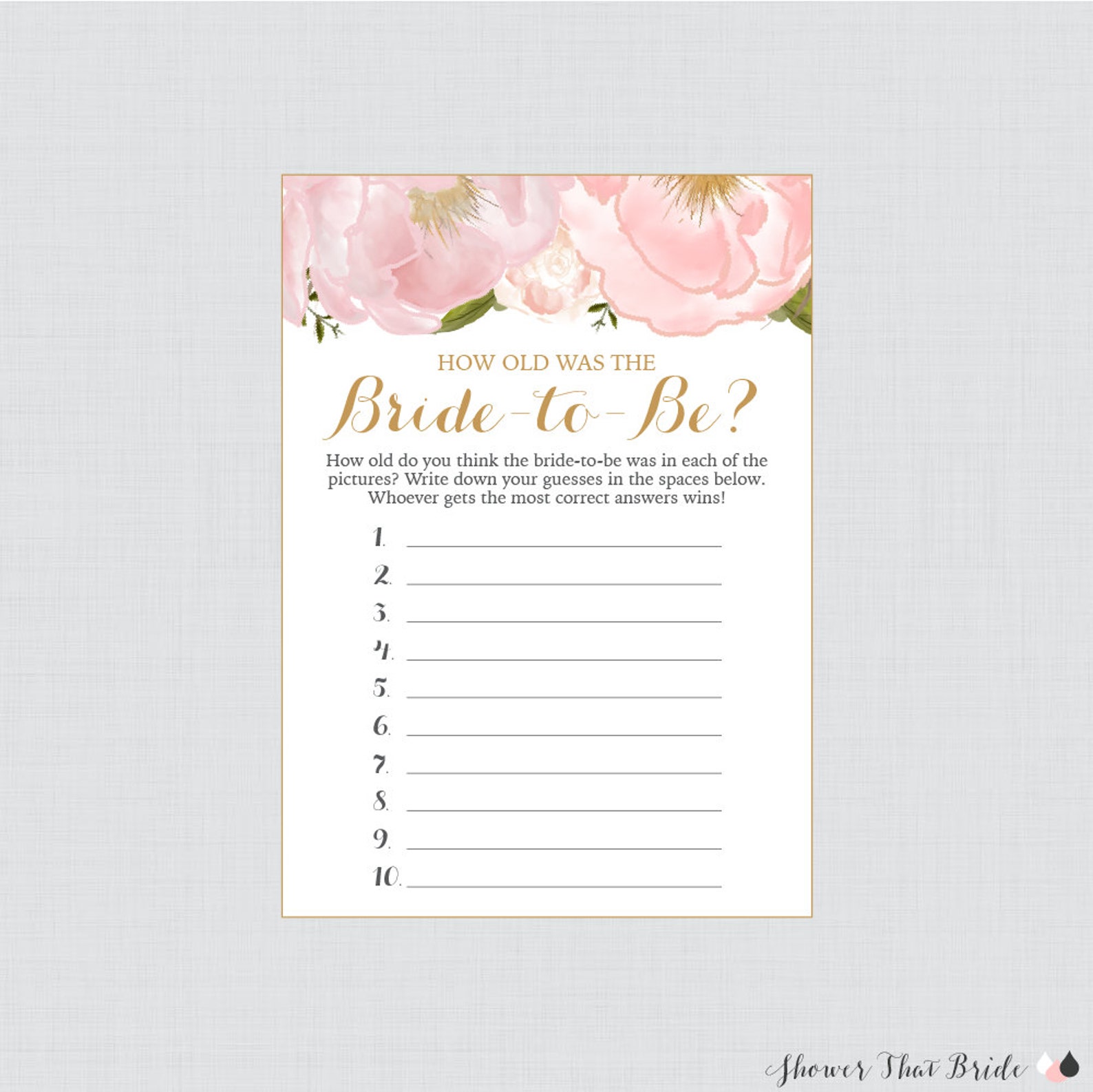 How Old Was the Bride to Be Game Printable Blush Pink and - Etsy