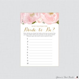 How Old Was the Bride to Be Game Printable Blush Pink and - Etsy