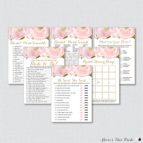 Pink Floral Bridal Shower Games Package With Six Games - Etsy