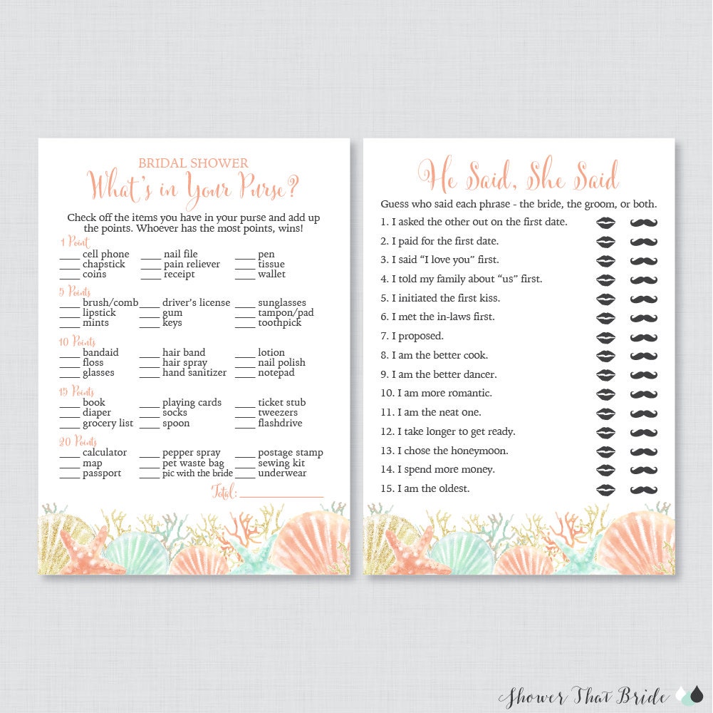 Beach Themed Bridal Shower Games Package with Six Games Etsy