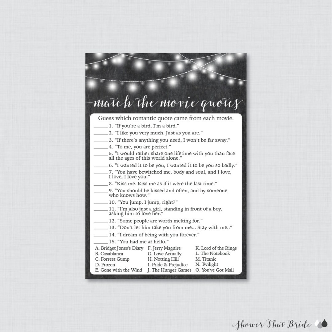 Movie Love Quote Match Game Printable Chalkboard Bridal - Etsy