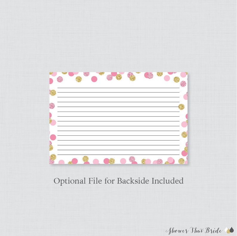 Gold Glitter Recipe Cards 0001-P Pink and Gold Recipe Cards Printable Pink and Gold Bridal Shower Recipe Card and Invitation Insert