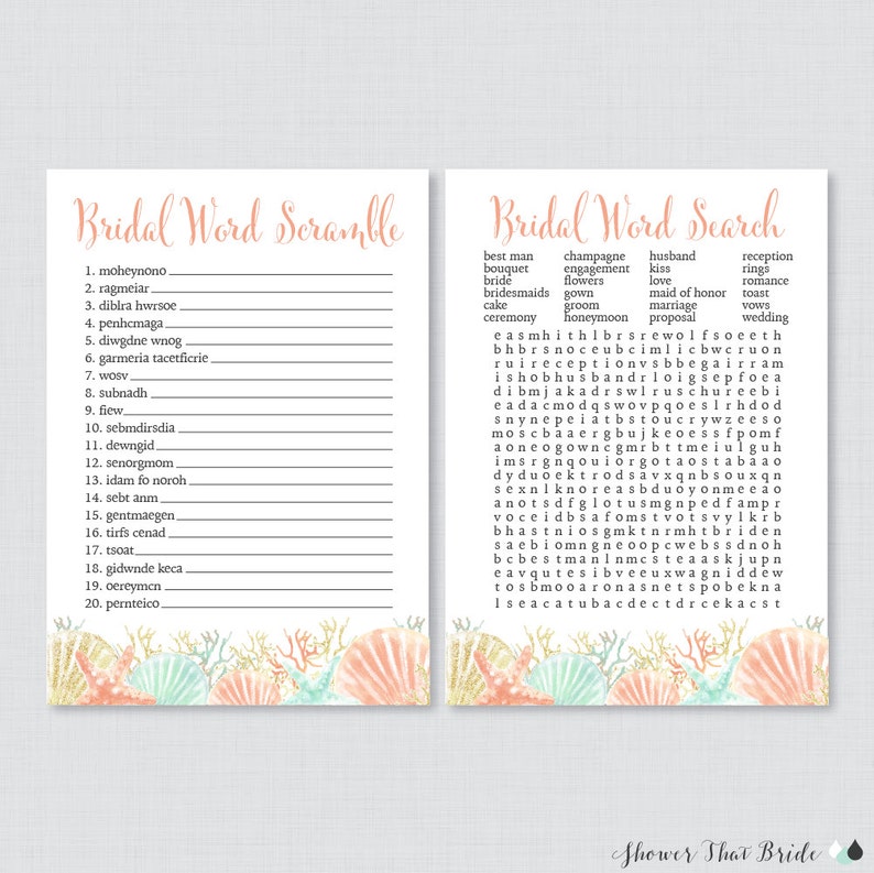 Beach Themed Bridal Shower Games Package With Six Games Etsy