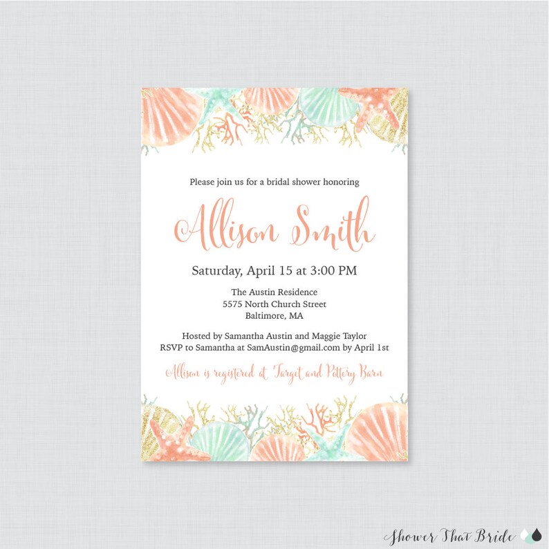Bridal Shower Invitation Printable or Printed Beach Themed | Etsy