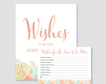 Wishes for the Soon to Be Mrs - Printable Beach Themed Bridal Shower Wishes for the Bride to Be - Printable Coral Nautical Bridal - 0012-C