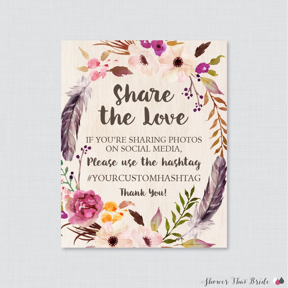 Boho Bridal Shower Hashtag Sign Printable Bridal Shower Etsy