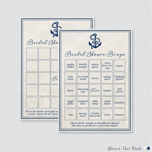 Nautical Bridal Shower Bingo Printable 60 Unique Pre-filled - Etsy