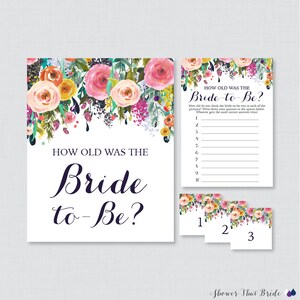 How Old Was the Bride to Be Game Printable Floral Bridal - Etsy