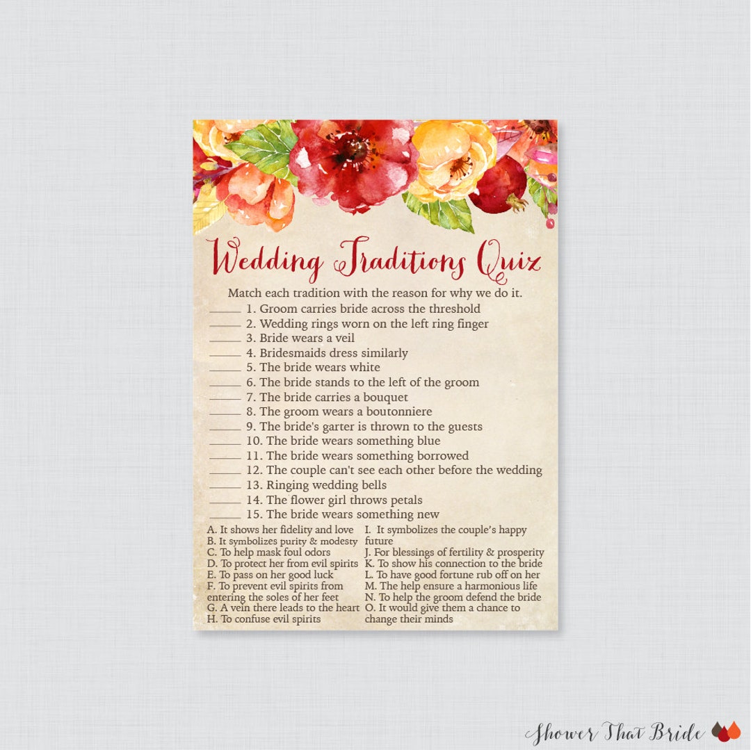 Fall Wedding Traditions Quiz Printable Autumn Flower Bridal Etsy