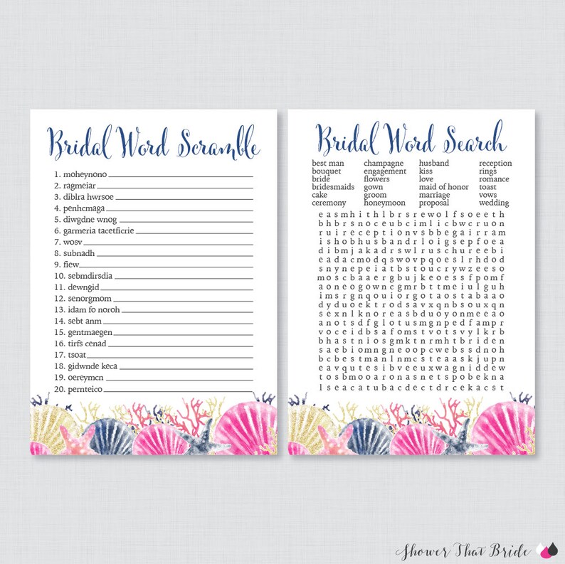 Beach Themed Bridal Shower Games Package With Six Games Etsy