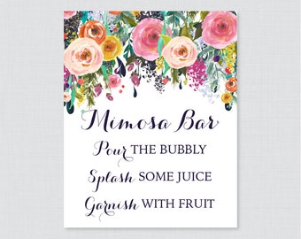 Mimosa Bar Sign with Colorful Flowers - Floral Bridal Shower Mimosa Bar Sign Printable - Shabby Chic Garden Bridal Shower Sign - 0002-B