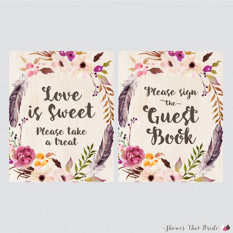 Boho Bridal Shower Table Signs Printable Bohemian Bridal - Etsy