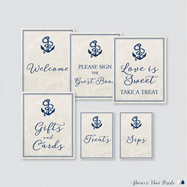Nautical Bridal Shower Table Signs Printable Navy Anchor | Etsy