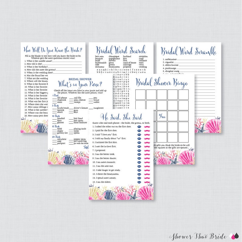 Beach Themed Bridal Shower Games Package With Six Games Etsy