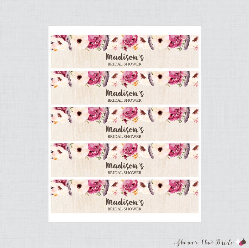 Boho Bridal Shower Printable Water Bottle Labels Bohemian | Etsy