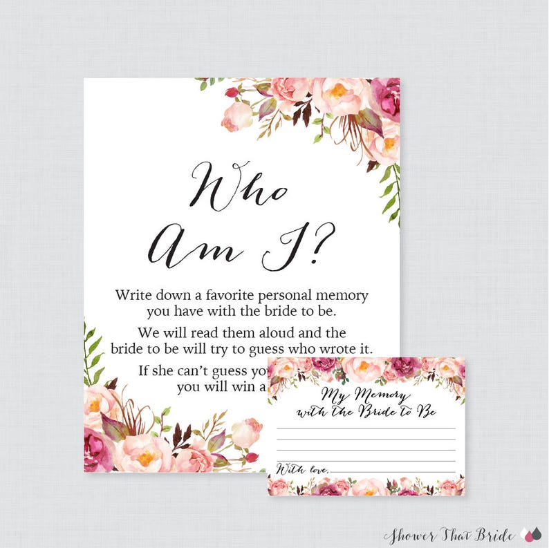 Who Am I Bridal Shower Game Printable Pink Floral Bridal Etsy