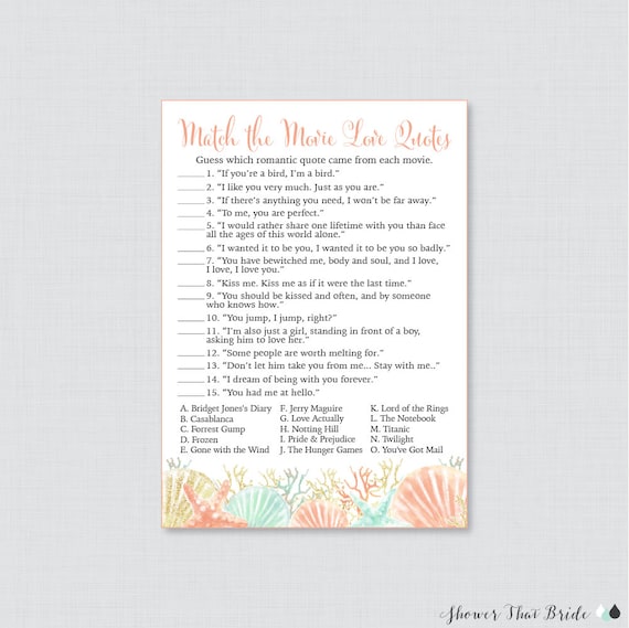 Movie Love Quote Match Game Printable Nautical Bridal Shower | Etsy