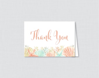 Printable Nautical Bridal Shower Thank You Card - Coral and Aqua Beach Themed Bridal Shower Thank You Card - Beach Bridal Shower 0012-C