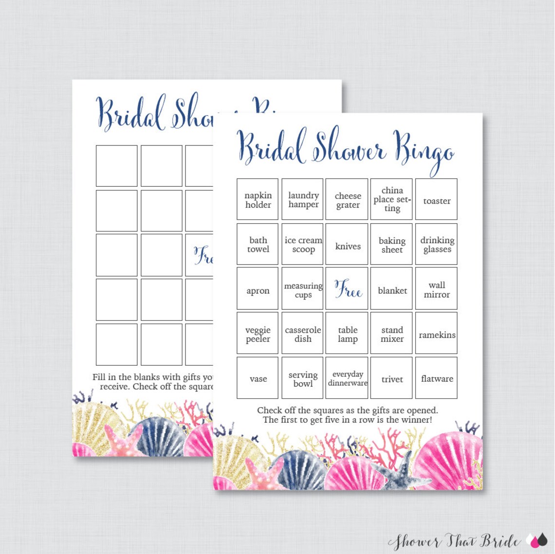 Nautical Bridal Shower Bingo Printable 60 Unique Pre-filled - Etsy