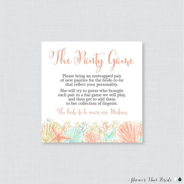 Beach Themed Panty Game - Printable Nautical Lingerie Shower Panty Game Cards & Sign - Lingerie Shower Game, Bachelorette Party Game 0012-C