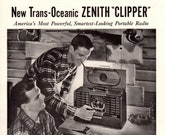 1946 Vintage Zenith Trans-Oceanic Clipper Portable Radio Original Print Ad Ads Advertisement