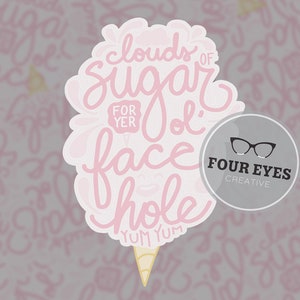 Sticker barbe à papa, Fête, Barbe à papa, Lettrage à la main, Miam, Nostalgique, Été, Gâterie sucrée, Autocollant en vinyle de 3 pouces