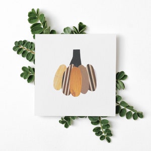 6-pc Fall Pumpkin Notecards 3.5&quot; x 3.5&quot;, Handmade Collage Design on White Cardstock, 6-piece packet, Resealable Matching Envelopes Included