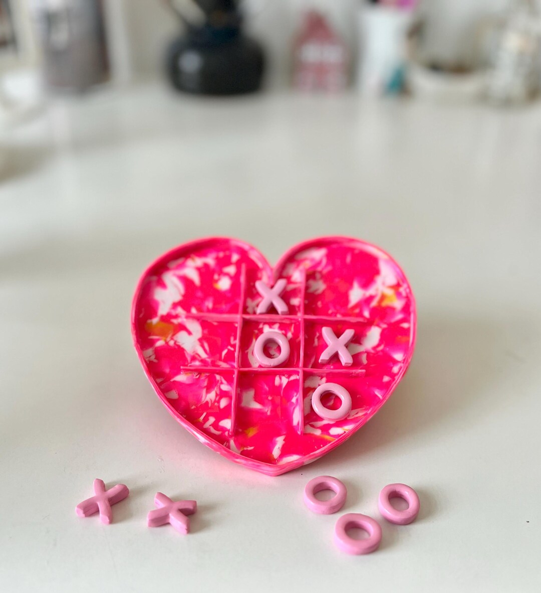 Tic-tac-toe Board Handmade Heart Love Valentine's Day Xoxo Polymer