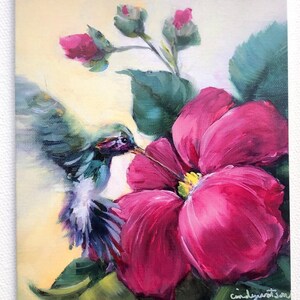 Kolibri, 5 rosa Blumenkarten, Hibiskus, Blumenbriefpapier, Garten-Briefpapier, leere Grußkarten