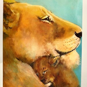 Cartões de nota de conforto de leoa, 5 confortos, cartões de leão, Salmo 23, papelaria de animais, conjunto interno em branco de 5, cartões foscos dobrados com envelopes