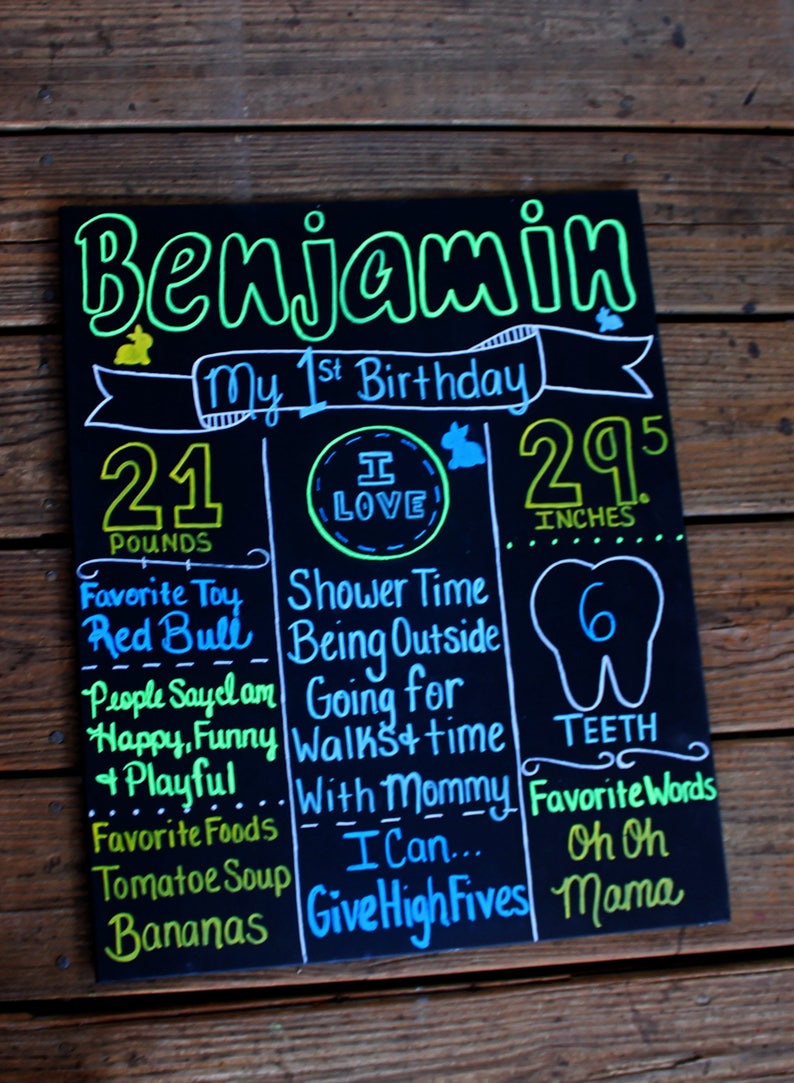 First Birthday Chalkboard Boy Birthday Custom Chalkboard Etsy