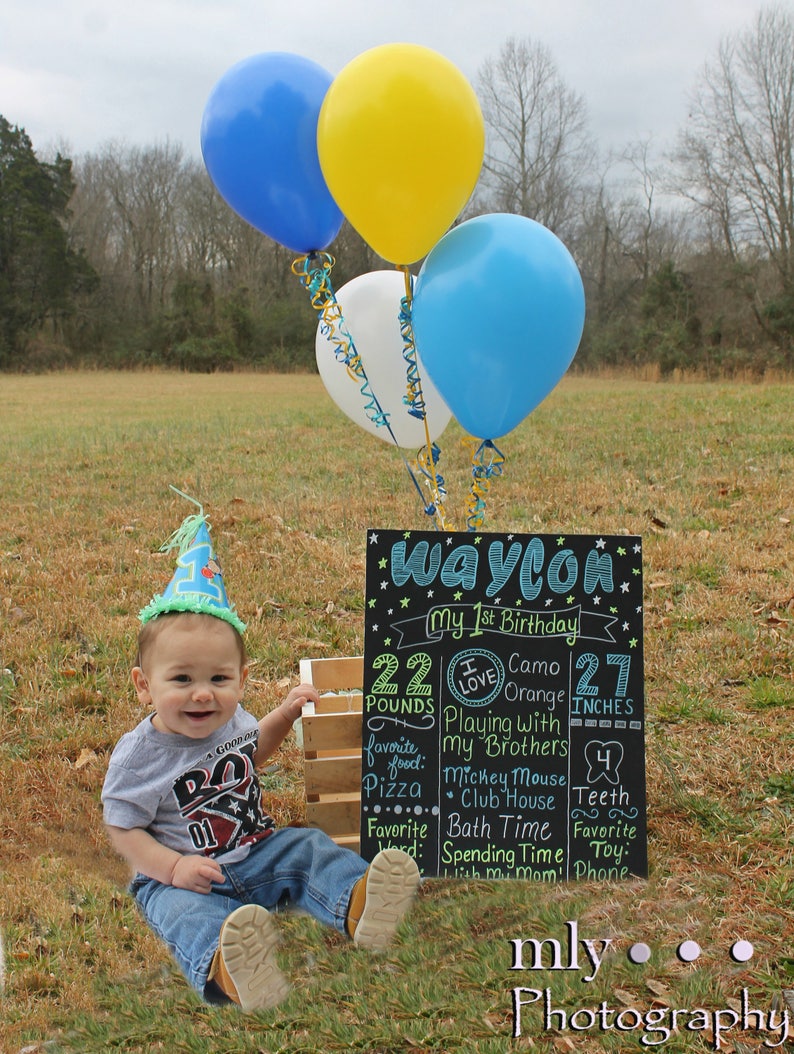 First Birthday Chalkboard Boy Birthday Custom Chalkboard Etsy