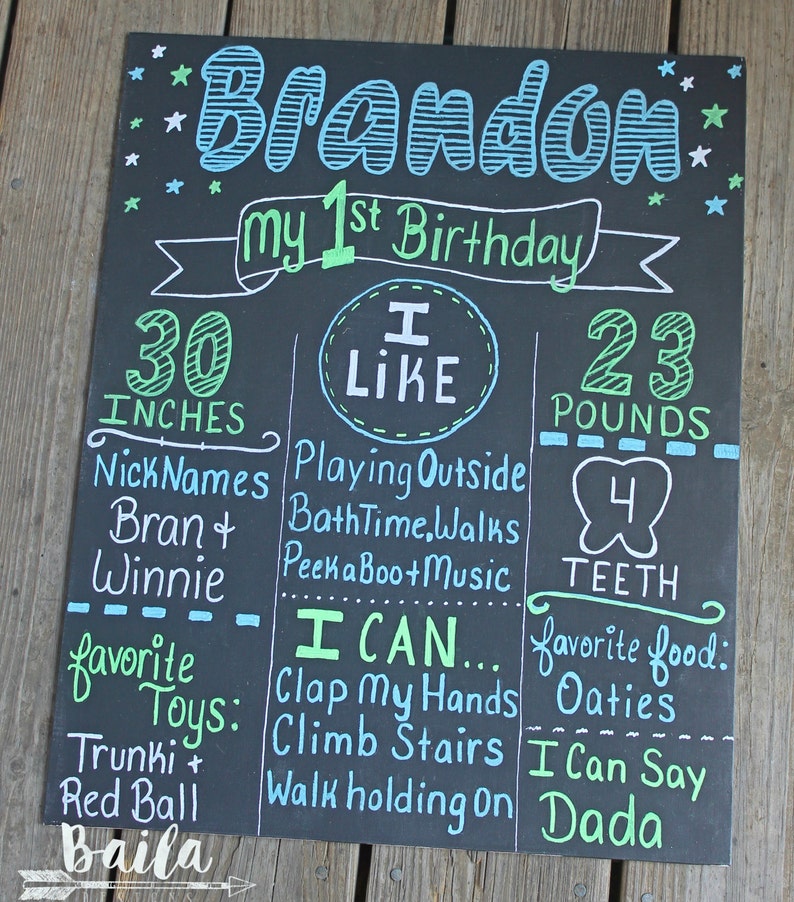 First Birthday Chalkboard Boy Birthday Custom Chalkboard Etsy