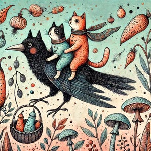 Em busca do nabo desaparecido, cartões de arte/cartão de felicitações com corvos e gatos