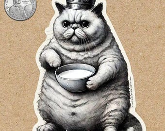 Vinyl Sticker, Whimsical Queen Cat, Waterproof
